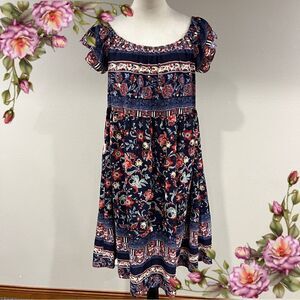 Knox Rose Floral a-line short‎ off shoulder sleeves mini Dress size large